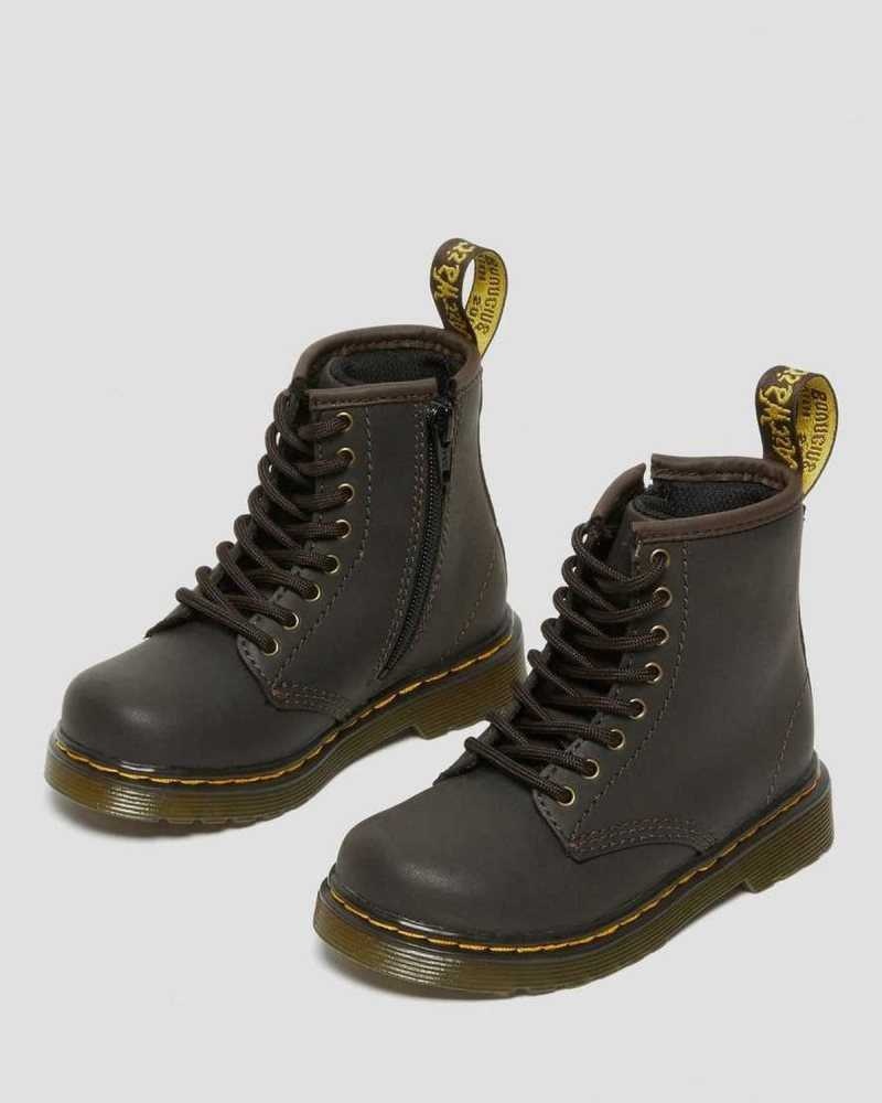 Dark Brown Dr. Martens Toddler 1460 Wildhorse Leather Lace Up Boots | GJFMX5216