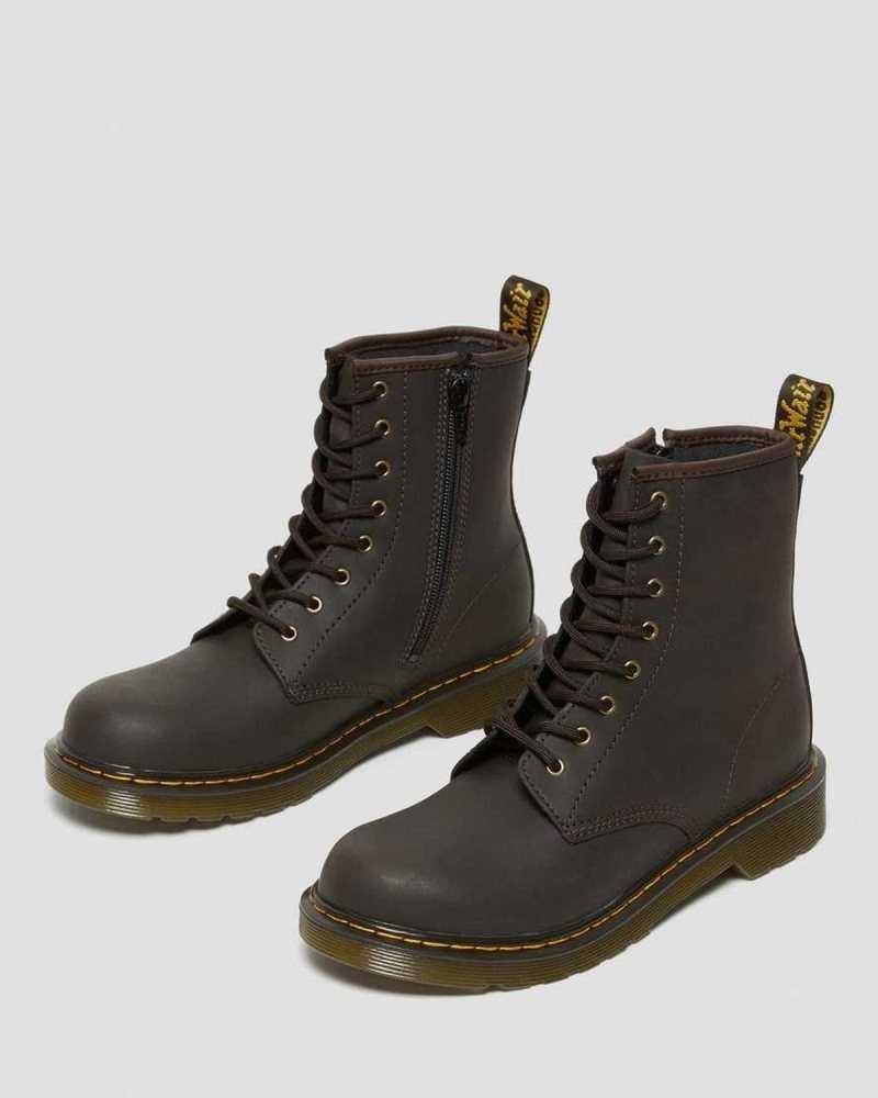 Dark Brown Dr. Martens Youth 1460 Wildhorse Leather Lace Up Boots | EYCAX1863