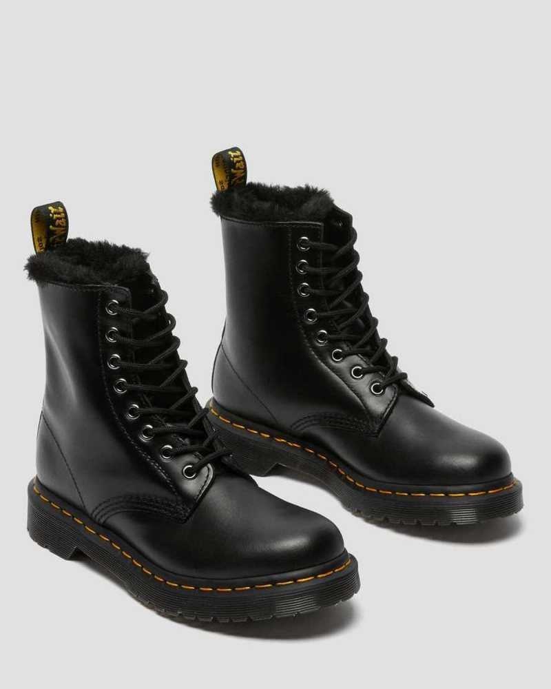 Dark Grey Dr. Martens 1460 Serena Faux Fur Lined Lace Up Boots | FXRMN4013