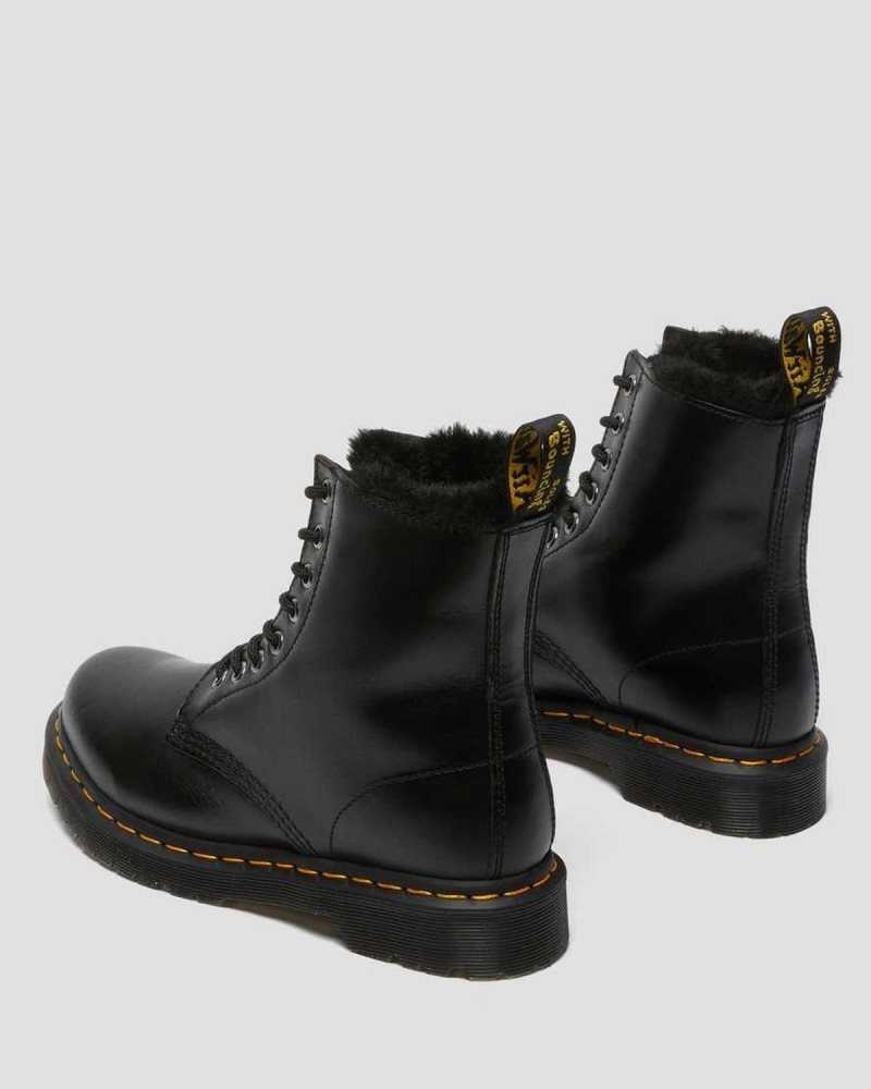 Dark Grey Dr. Martens 1460 Serena Faux Fur Lined Lace Up Boots | FXRMN4013