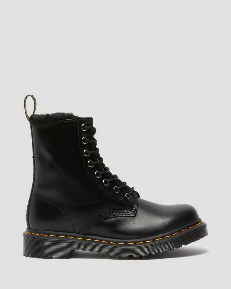 Dark Grey Dr. Martens 1460 Serena Faux Fur Lined Lace Up Boots | FXRMN4013