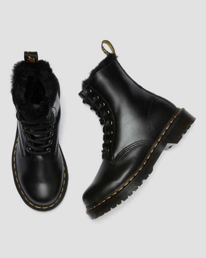 Dark Grey Dr. Martens 1460 Serena Faux Fur Lined Lace Up Boots | FXRMN4013