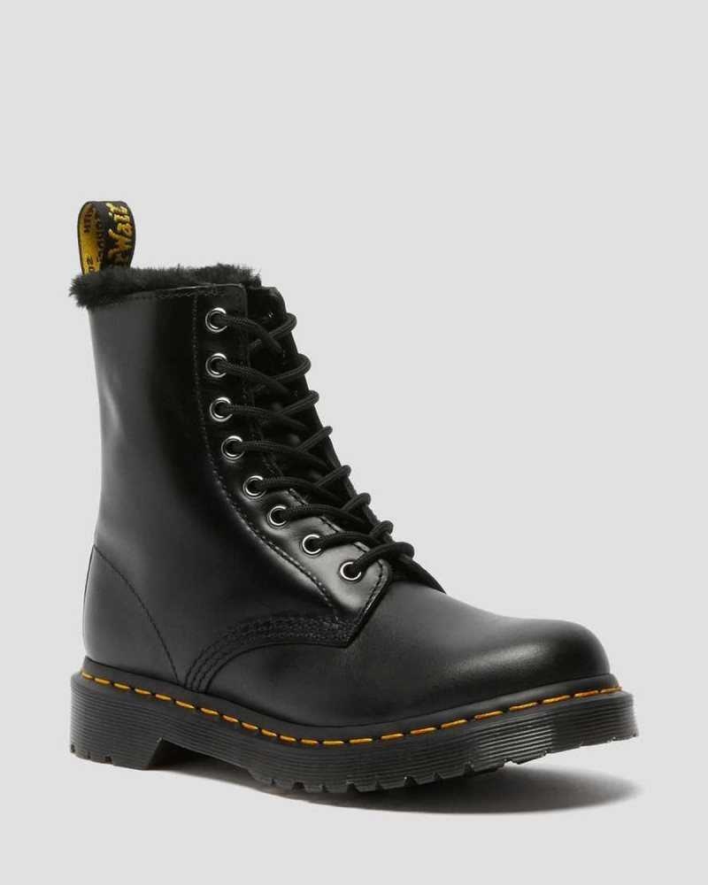 Dark Grey Dr. Martens 1460 Serena Faux Fur Lined Lace Up Boots | FXRMN4013