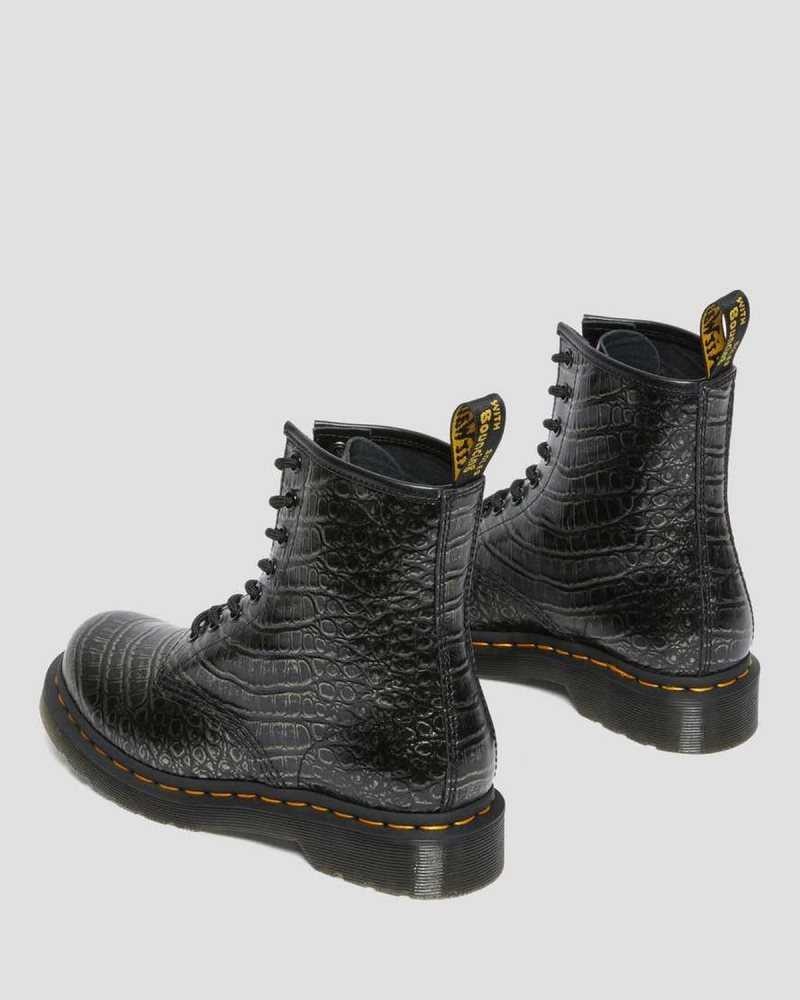 Grey Dr. Martens 1460 Croc Emboss Leather Lace Up Boots | PNYFC9124