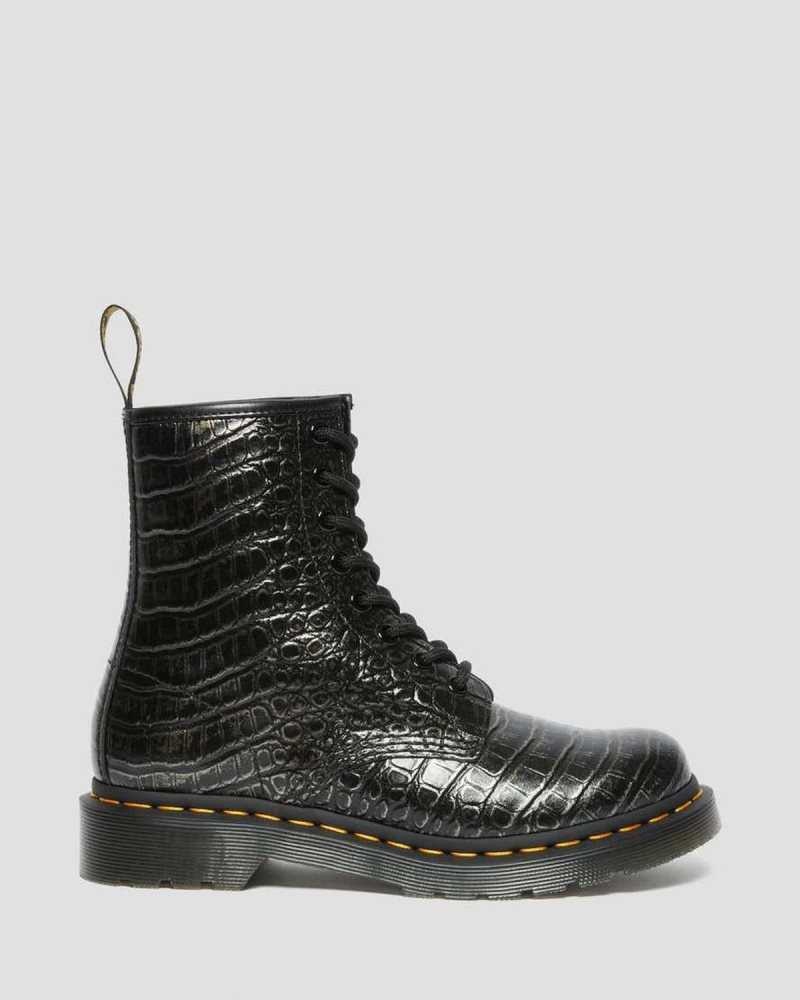 Grey Dr. Martens 1460 Croc Emboss Leather Lace Up Boots | PNYFC9124