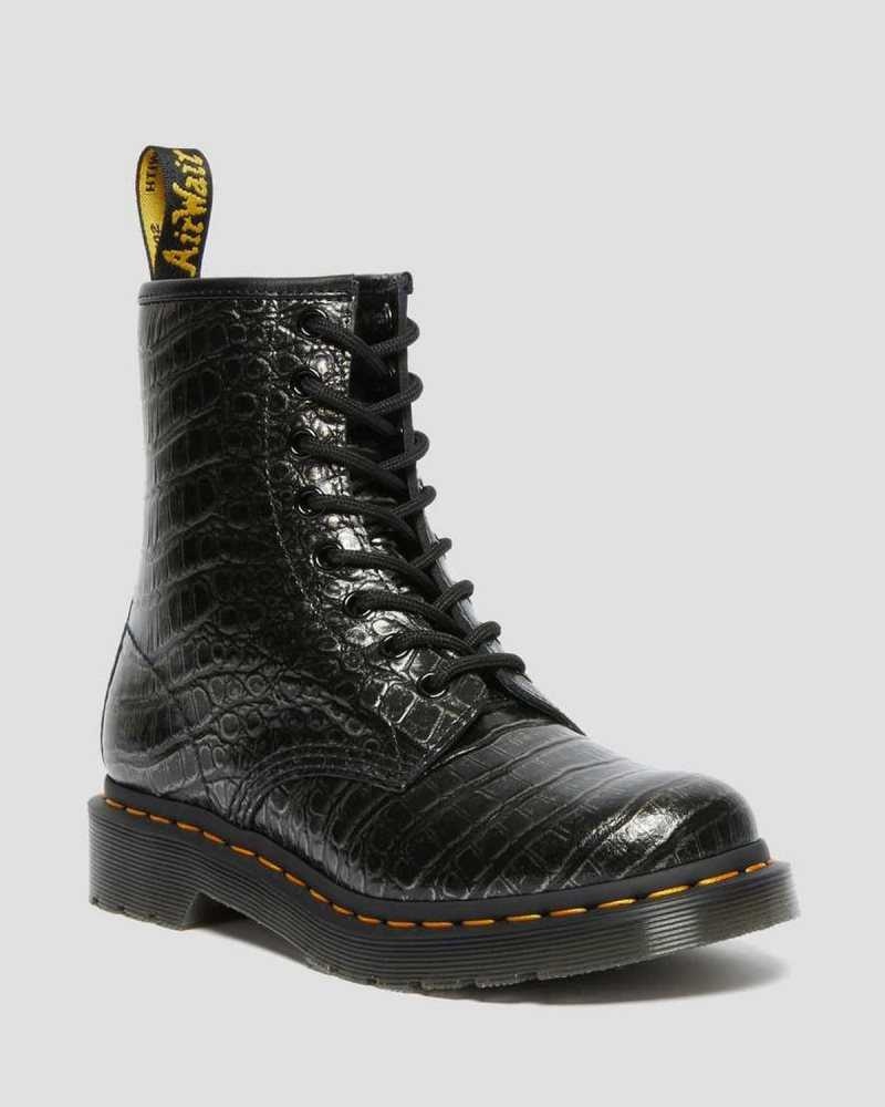 Grey Dr. Martens 1460 Croc Emboss Leather Lace Up Boots | PNYFC9124