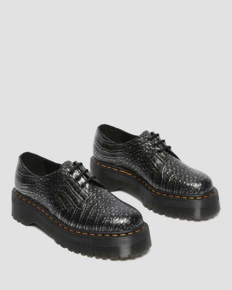 Grey Dr. Martens 1461 Croc Emboss Leather Platform Shoes | ANJDZ5369