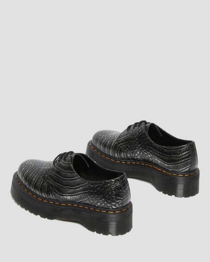 Grey Dr. Martens 1461 Croc Emboss Leather Platform Shoes | ANJDZ5369