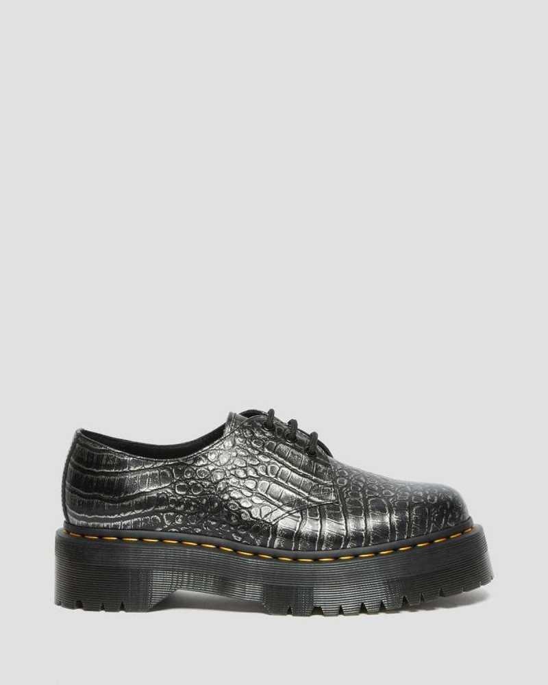 Grey Dr. Martens 1461 Croc Emboss Leather Platform Shoes | ANJDZ5369