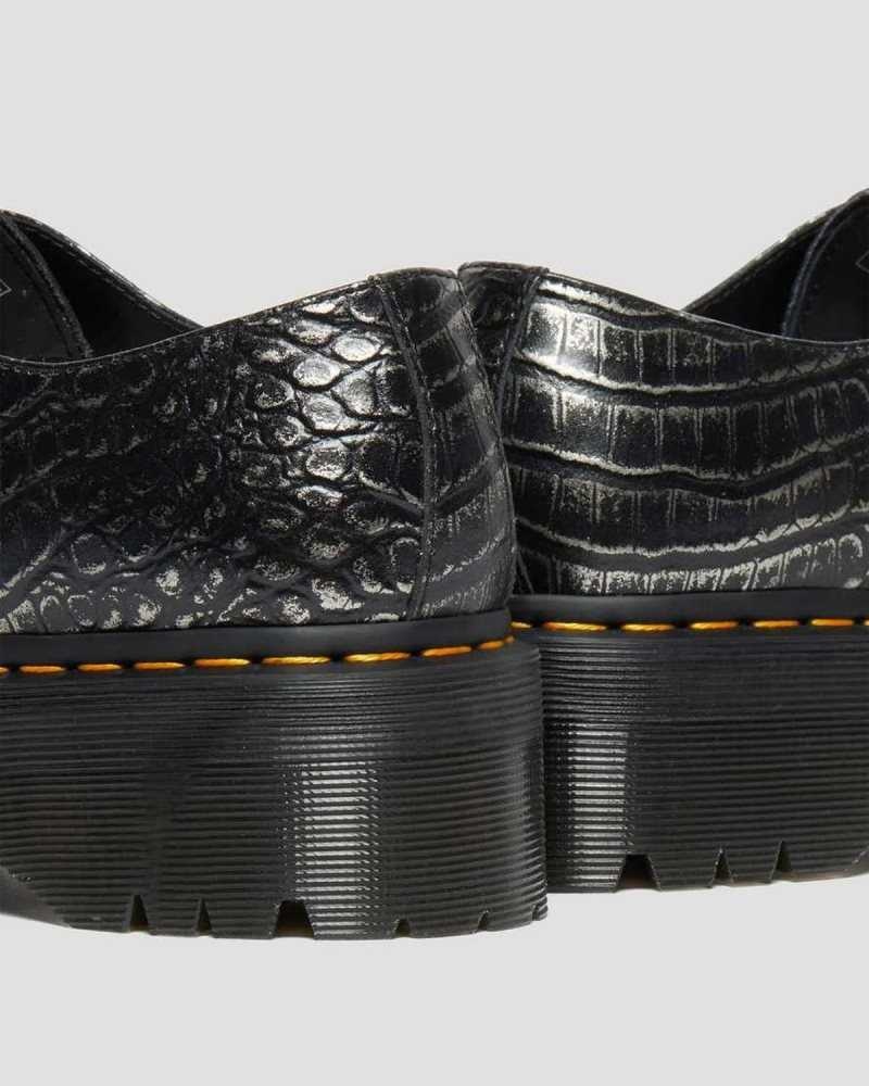 Grey Dr. Martens 1461 Croc Emboss Leather Platform Shoes | ANJDZ5369