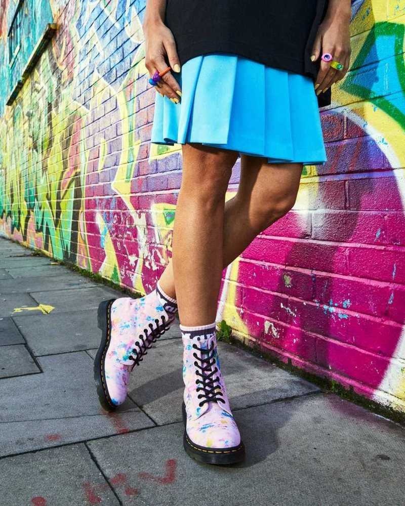 Pink Dr. Martens 1460 Pascal Confetti Suede Lace Up Boots | OQCPZ4569