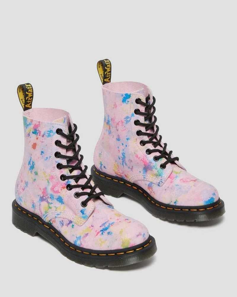 Pink Dr. Martens 1460 Pascal Confetti Suede Lace Up Boots | OQCPZ4569