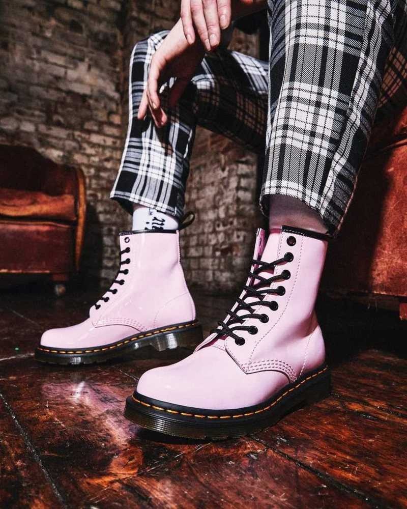 Pink Dr. Martens 1460 Patent Leather Lace Up Boots | DKMEF1809