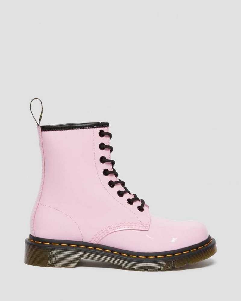 Pink Dr. Martens 1460 Patent Leather Lace Up Boots | DKMEF1809