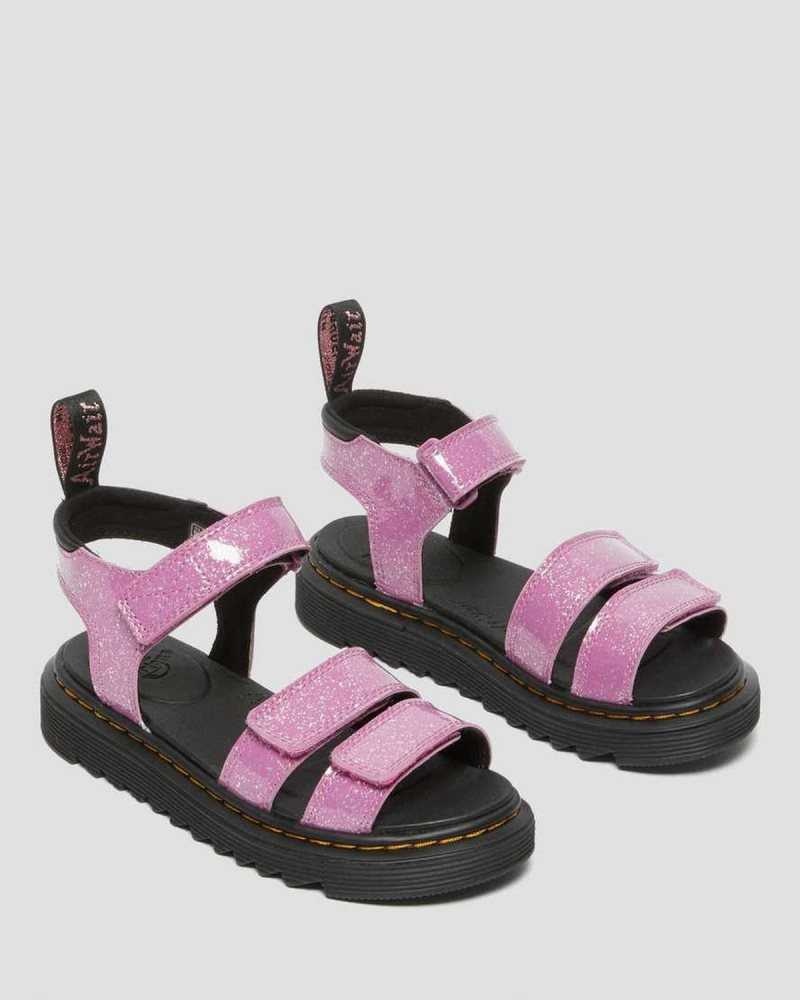 Pink Dr. Martens Junior Klaire Glitter Sandals | QGICR0695