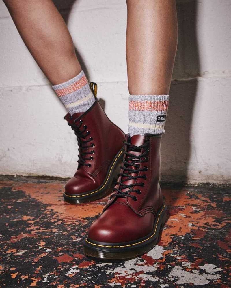 Pink Red Dr. Martens 1460 Smooth Leather Lace Up Boots | UVISC5371