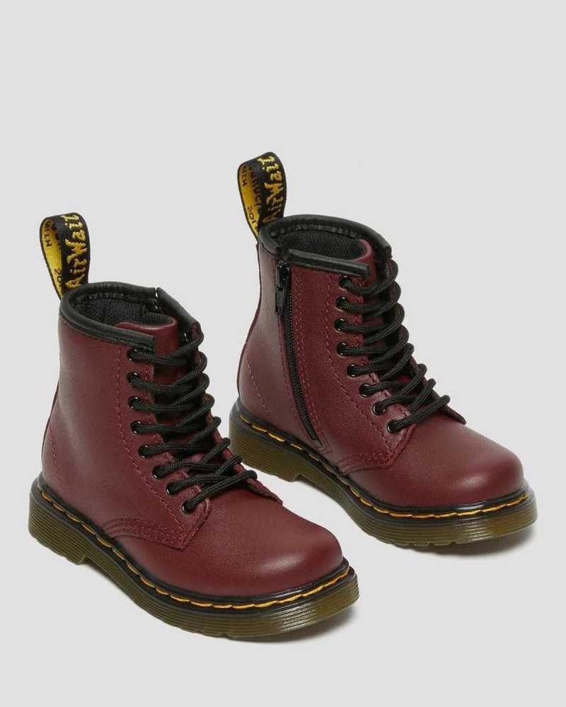 Pink Red Dr. Martens Toddler 1460 Softy T Leather Lace Up Boots | VUIPJ0158