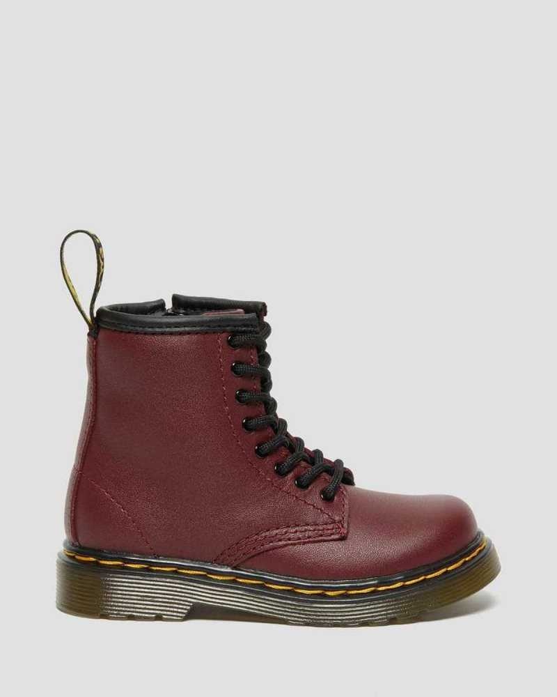 Pink Red Dr. Martens Toddler 1460 Softy T Leather Lace Up Boots | VUIPJ0158