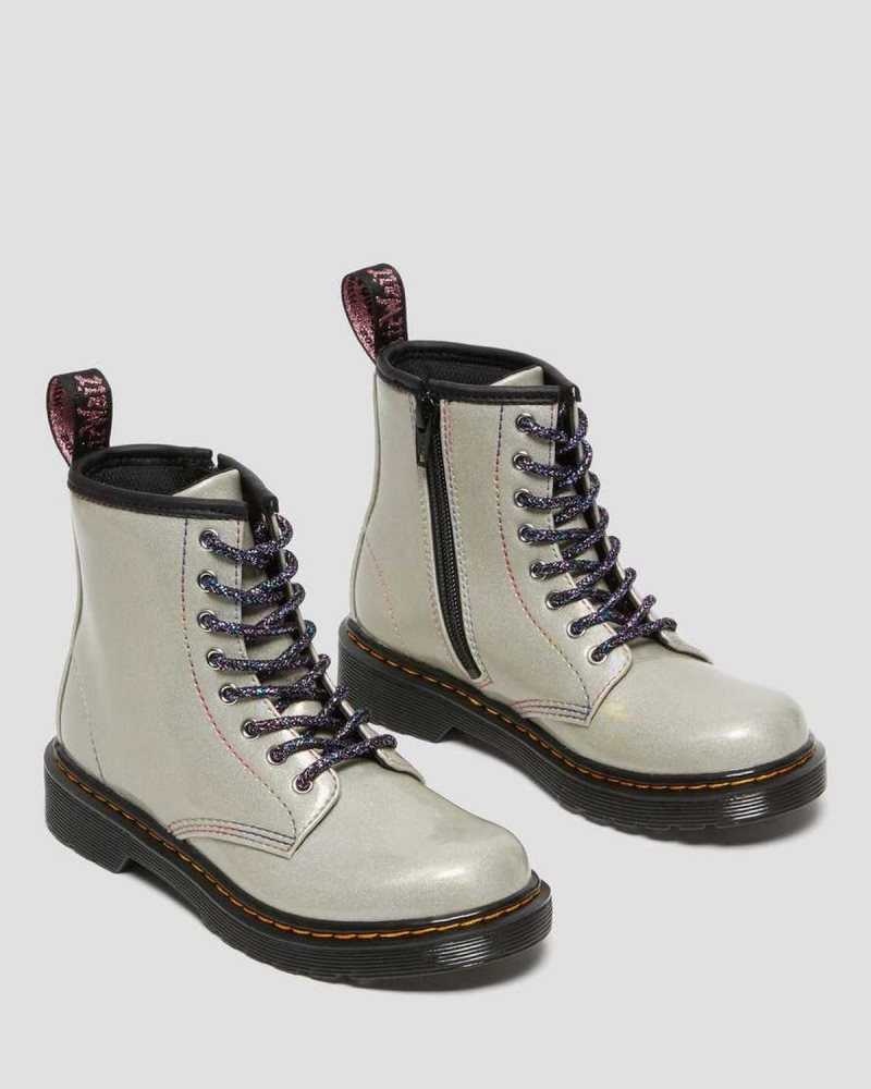 Silver Dr. Martens Junior 1460 Sparkle Rays Lace Up Boots | CBQUE8972