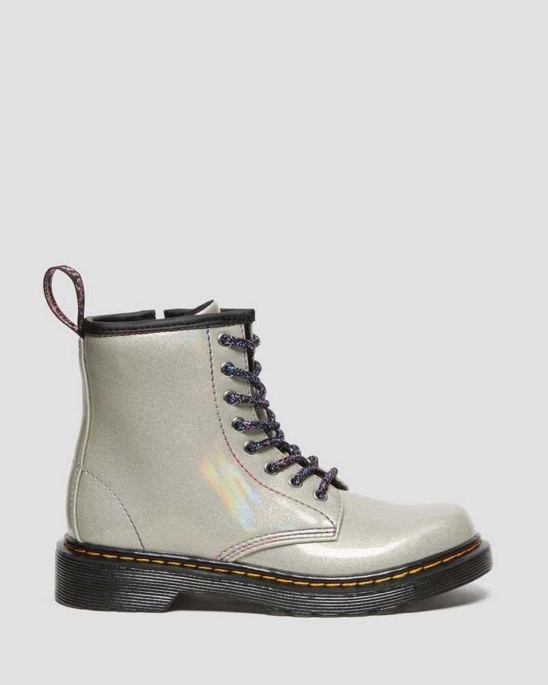 Silver Dr. Martens Junior 1460 Sparkle Rays Lace Up Boots | CBQUE8972