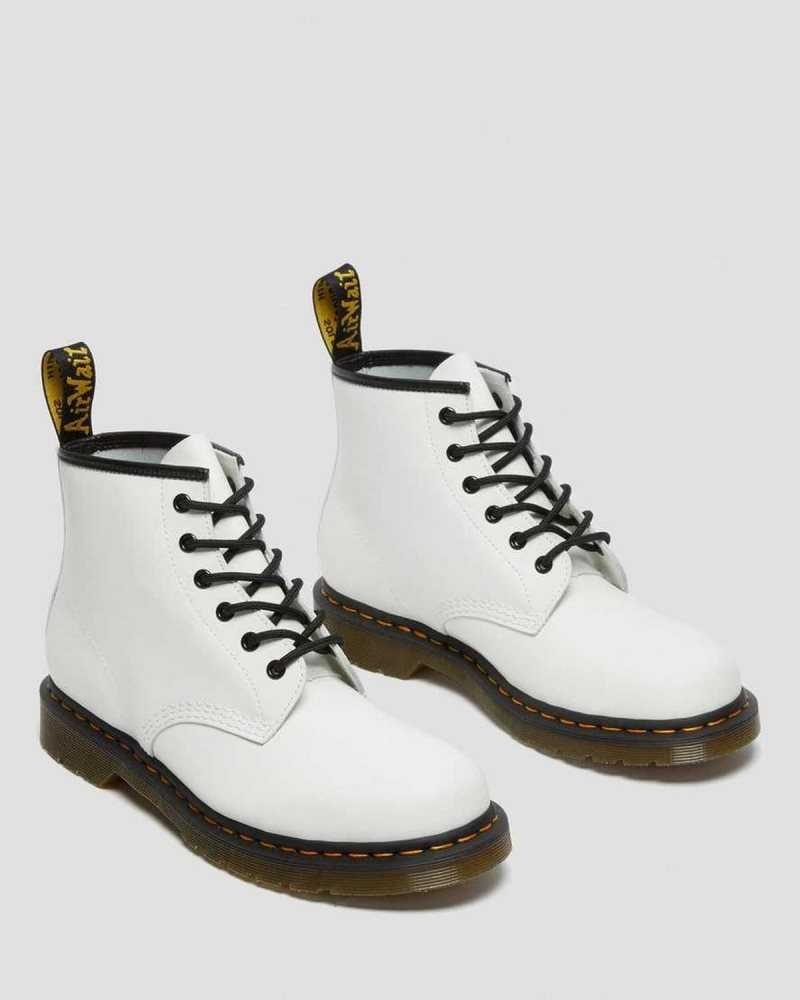 White Dr. Martens 101 Yellow Stitch Smooth Leather Ankle Boots | VXYPO3127