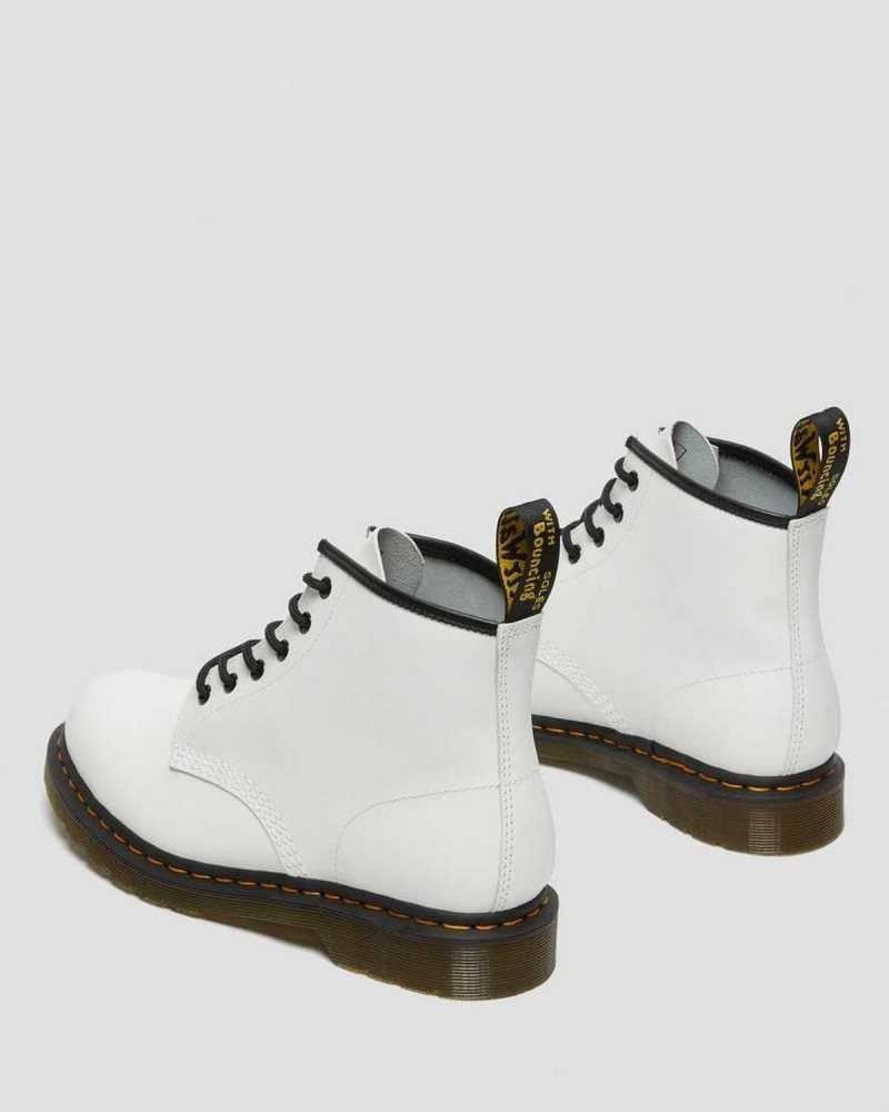 White Dr. Martens 101 Yellow Stitch Smooth Leather Ankle Boots | VXYPO3127