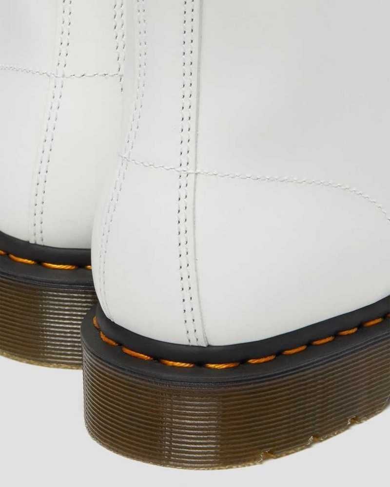 White Dr. Martens 101 Yellow Stitch Smooth Leather Ankle Boots | VXYPO3127