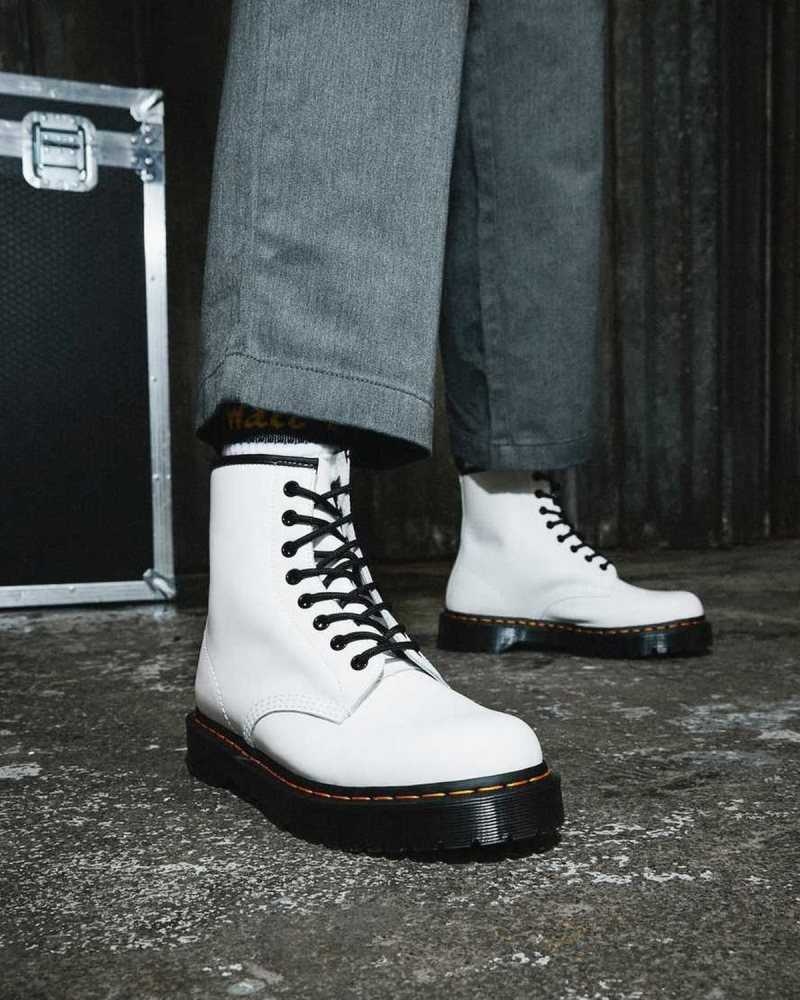 White Dr. Martens 1460 Bex Smooth Leather Platform Boots | AGBJV3075