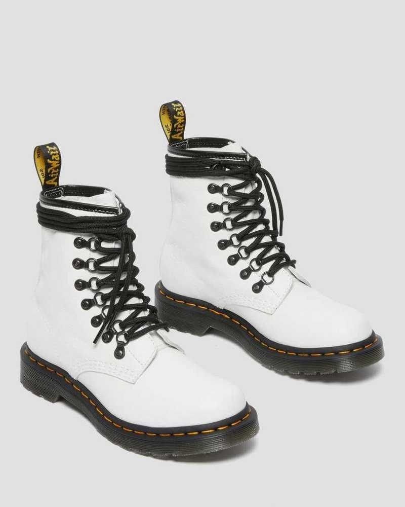 White Dr. Martens 1460 Laced Virginia Leather Lace Up Boots | OBUTK9803