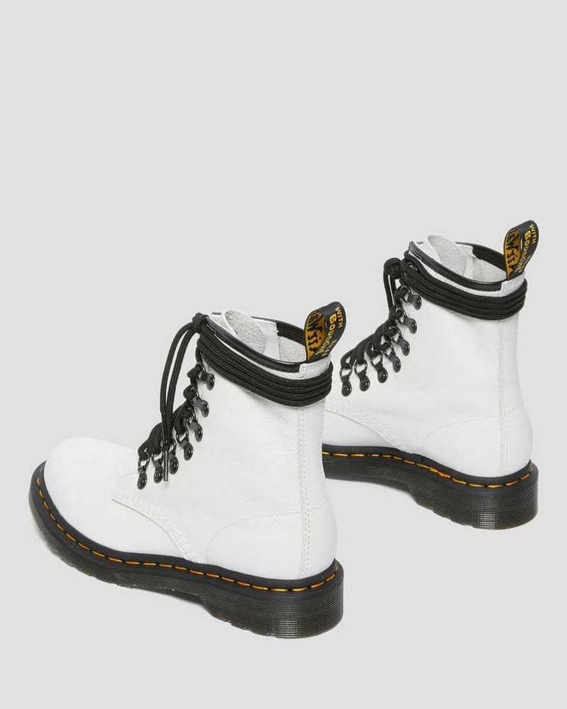 White Dr. Martens 1460 Laced Virginia Leather Lace Up Boots | OBUTK9803