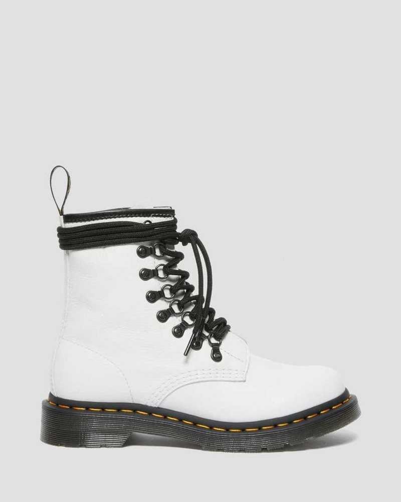 White Dr. Martens 1460 Laced Virginia Leather Lace Up Boots | OBUTK9803