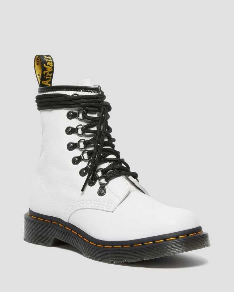 White Dr. Martens 1460 Laced Virginia Leather Lace Up Boots | OBUTK9803