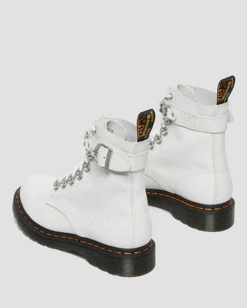 White Dr. Martens 1460 Pascal Chain Leather Lace Up Boots | HCYTX6185