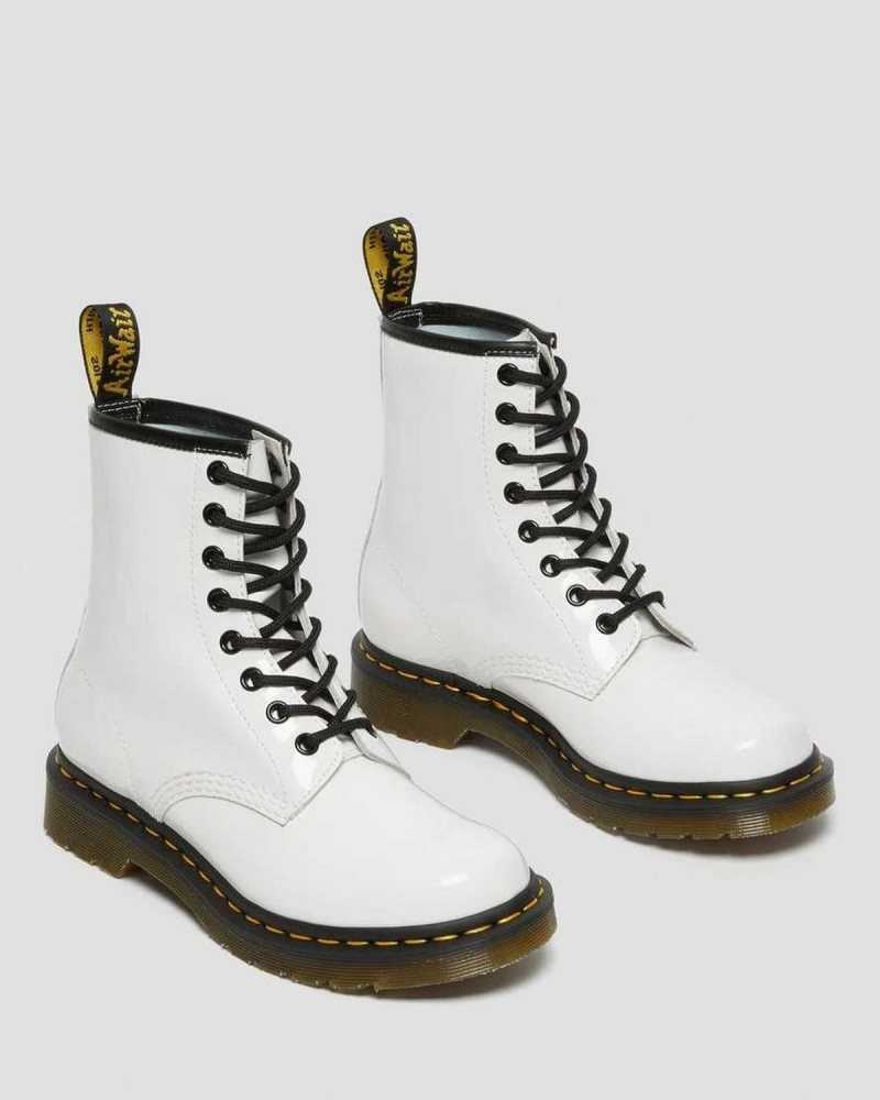 White Dr. Martens 1460 Patent Leather Lace Up Boots | AFZLP7346