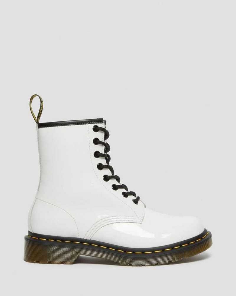 White Dr. Martens 1460 Patent Leather Lace Up Boots | AFZLP7346