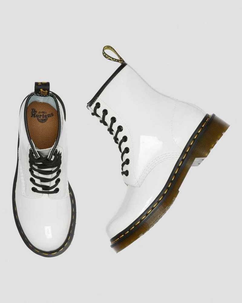 White Dr. Martens 1460 Patent Leather Lace Up Boots | AFZLP7346