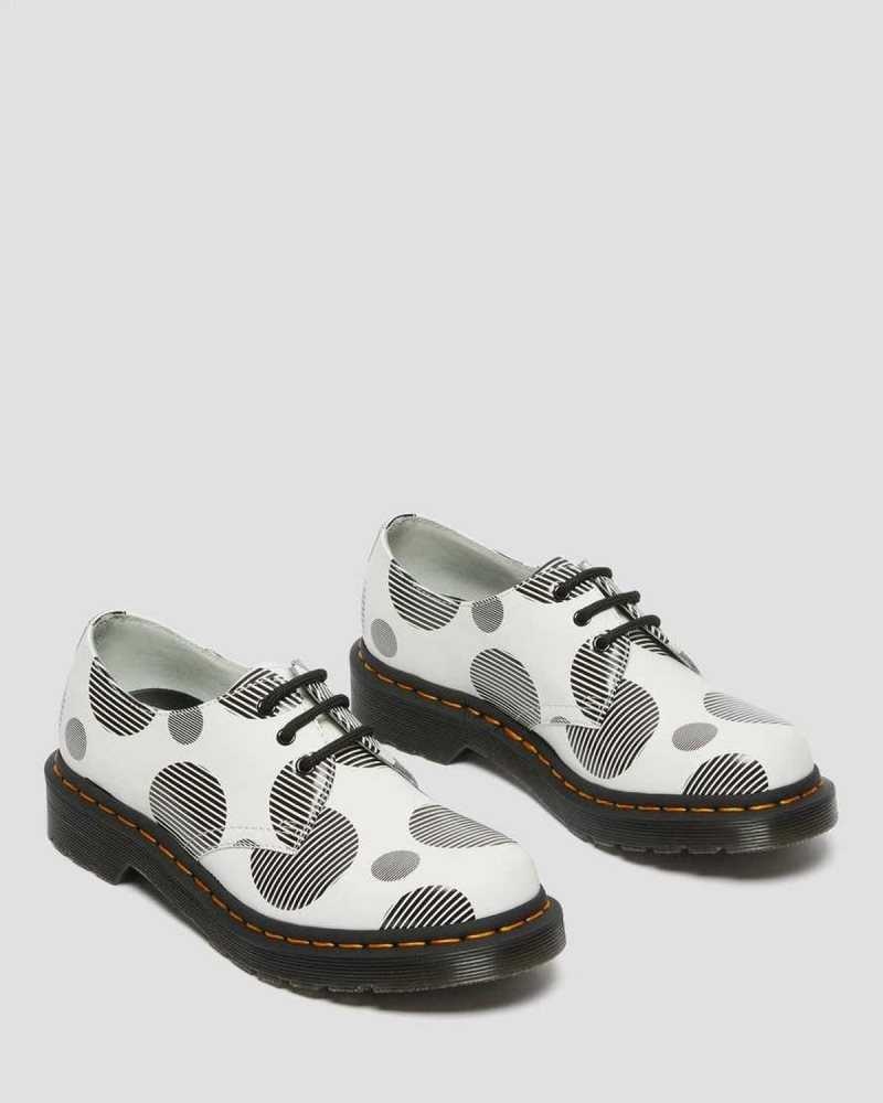 White Dr. Martens 1461 Polka Dot Smooth Leather Oxford Shoes | JLWUE3178