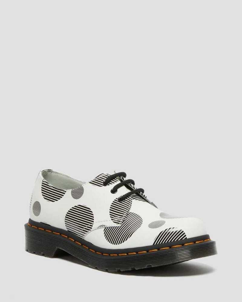 White Dr. Martens 1461 Polka Dot Smooth Leather Oxford Shoes | JLWUE3178