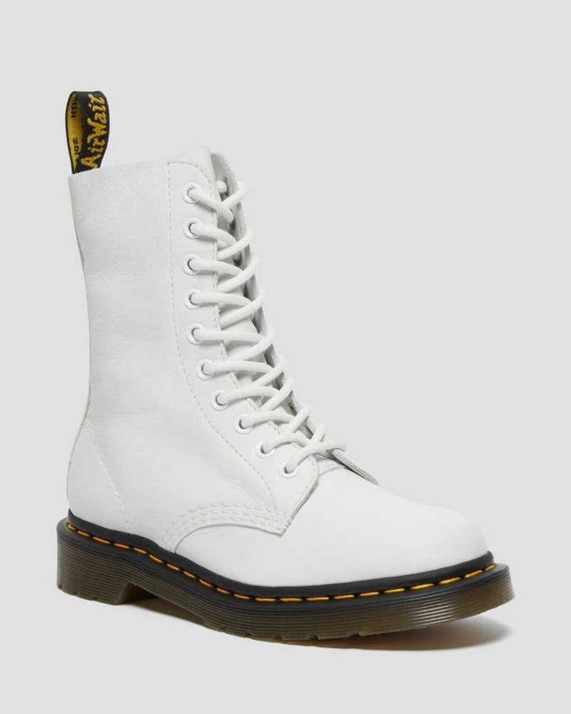 White Dr. Martens 1490 Virginia Leather Mid Calf Boots | KPJNA8402