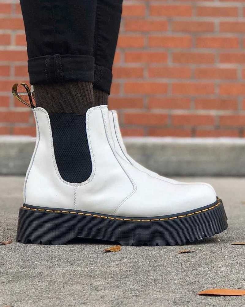 White Dr. Martens 2976 Smooth Leather Platform Chelsea Boots | CXMYF6912