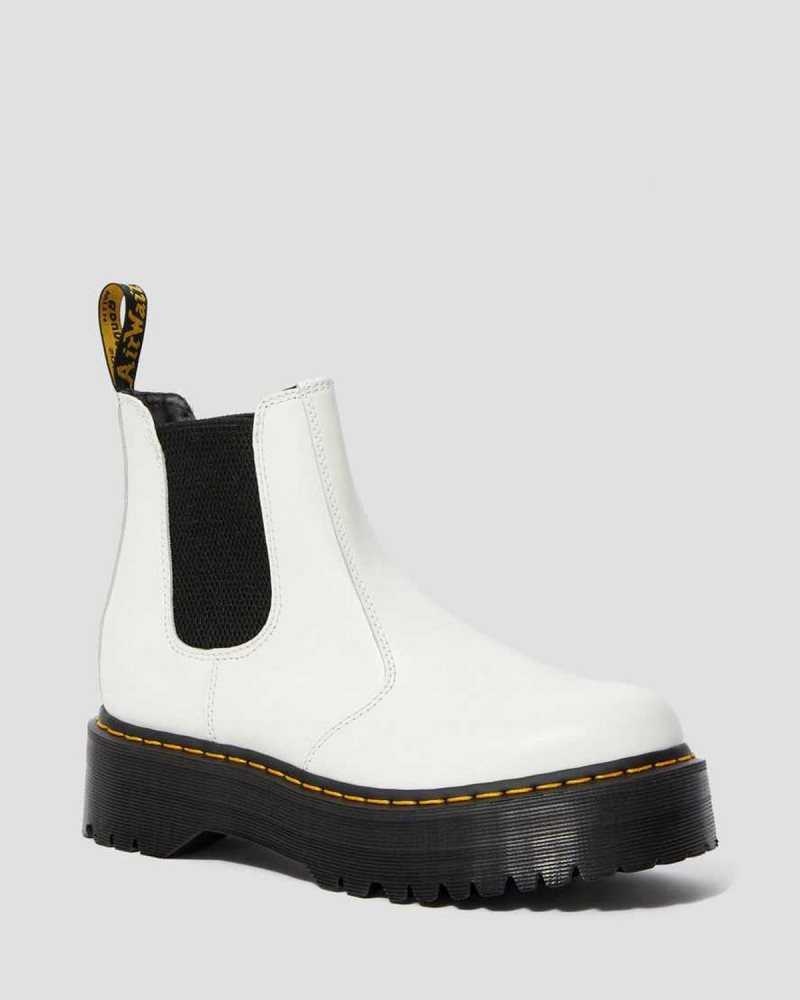 White Dr. Martens 2976 Smooth Leather Platform Chelsea Boots | CXMYF6912