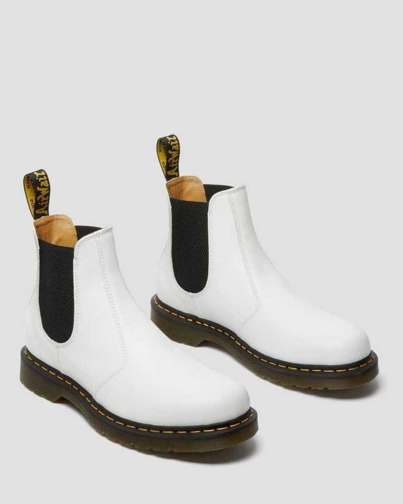 White Dr. Martens 2976 Yellow Stitch Smooth Leather Chelsea Boots | XKWPH1475