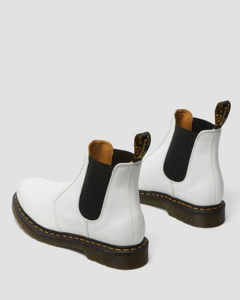 White Dr. Martens 2976 Yellow Stitch Smooth Leather Chelsea Boots | XKWPH1475