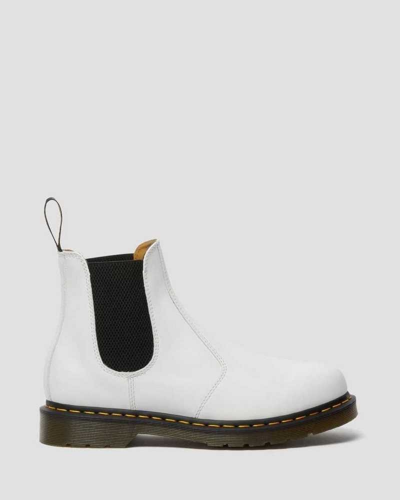 White Dr. Martens 2976 Yellow Stitch Smooth Leather Chelsea Boots | XKWPH1475