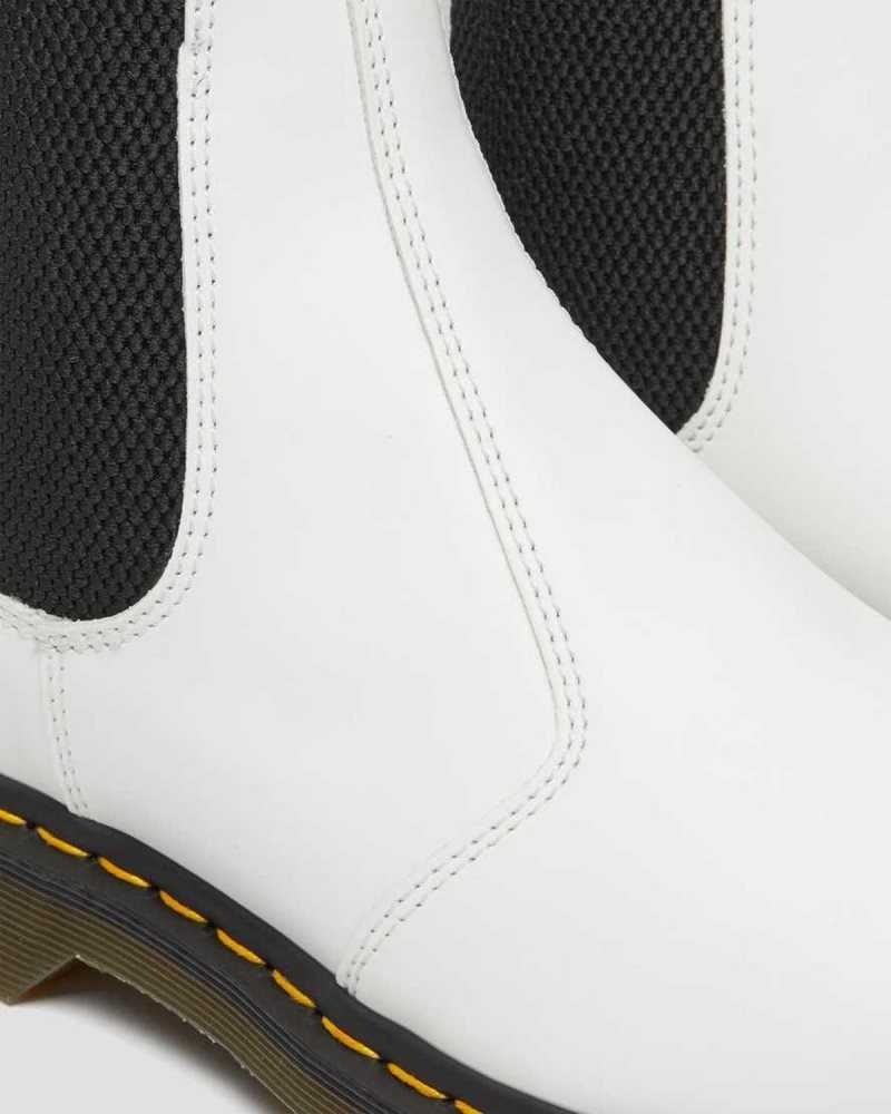 White Dr. Martens 2976 Yellow Stitch Smooth Leather Chelsea Boots | XKWPH1475