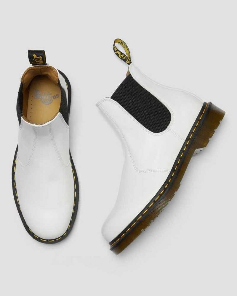 White Dr. Martens 2976 Yellow Stitch Smooth Leather Chelsea Boots | XKWPH1475