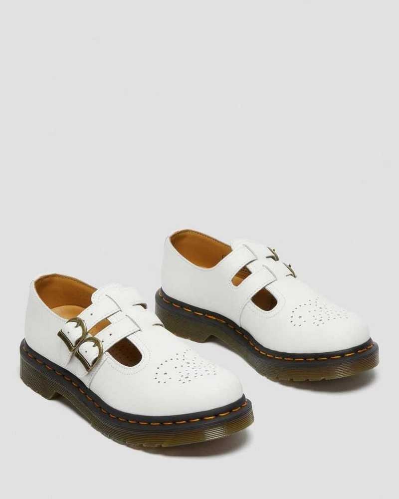 White Dr. Martens 8065 Smooth Leather Mary Jane Shoes | CMPDS9215