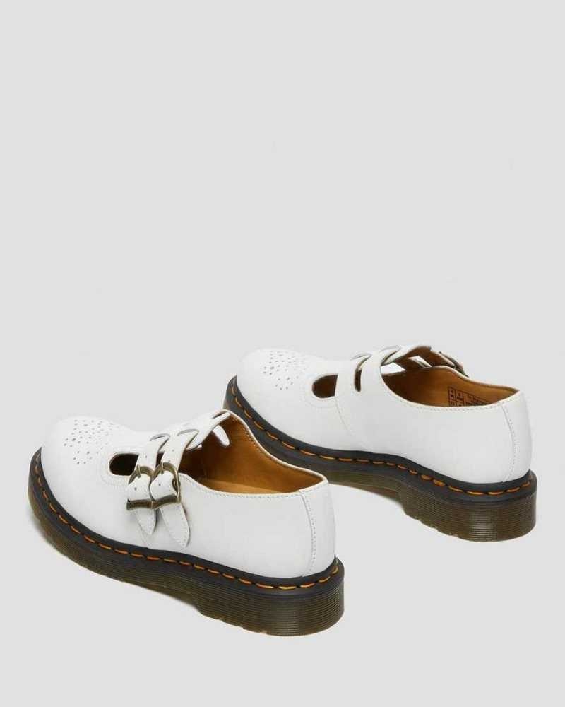 White Dr. Martens 8065 Smooth Leather Mary Jane Shoes | CMPDS9215