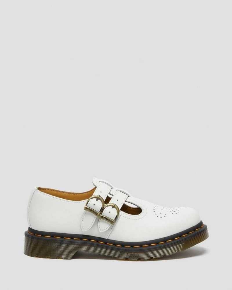 White Dr. Martens 8065 Smooth Leather Mary Jane Shoes | CMPDS9215