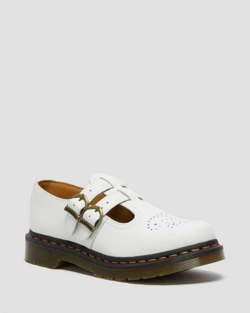 White Dr. Martens 8065 Smooth Leather Mary Jane Shoes | CMPDS9215